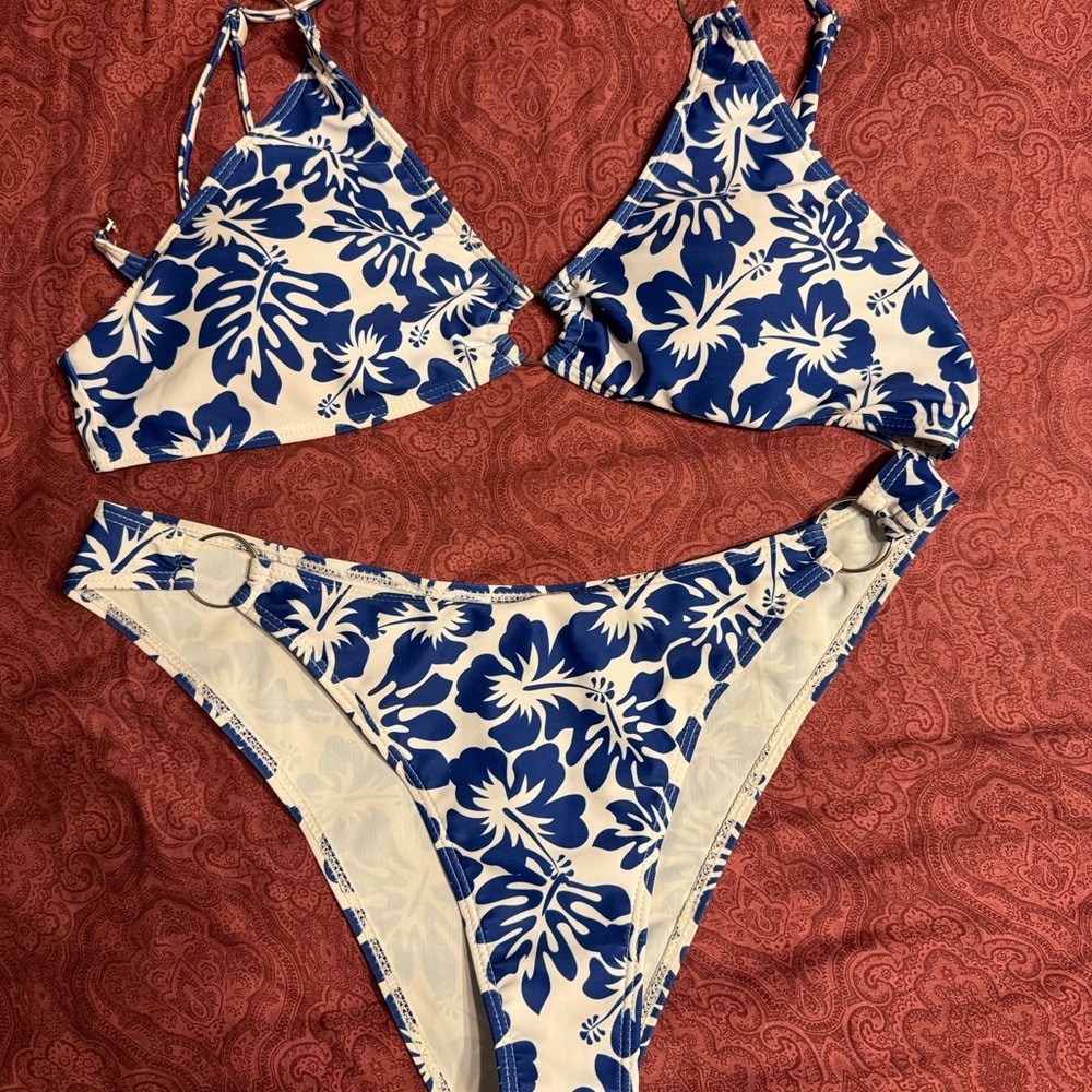 Blue and White Floral Bikini Set